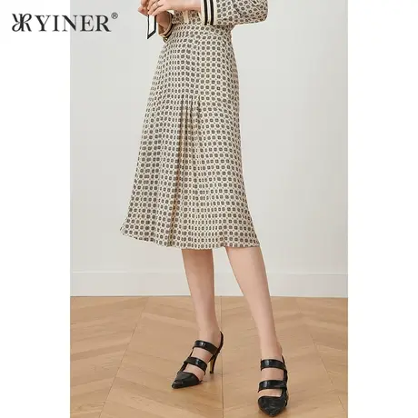 YINER音儿女装2021秋季新款收腰中长款A字半身裙图片