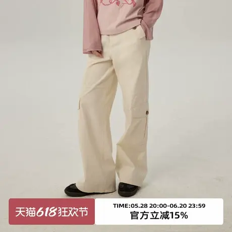 omont蛋挞家 运动风多口袋工装直筒休闲裤2025春慵懒高腰显瘦长裤图片