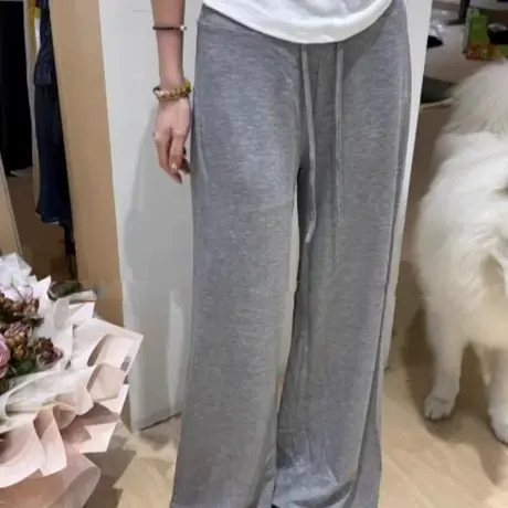 韩系设计感直筒裤长裤女2025夏季新款宽松显瘦抽绳松紧腰休闲裤潮图片
