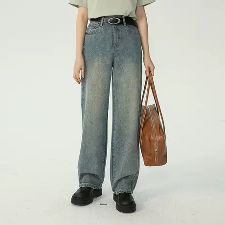 omont蛋挞家 高腰直筒牛仔裤女春季年新款复古显高显瘦长裤子图片