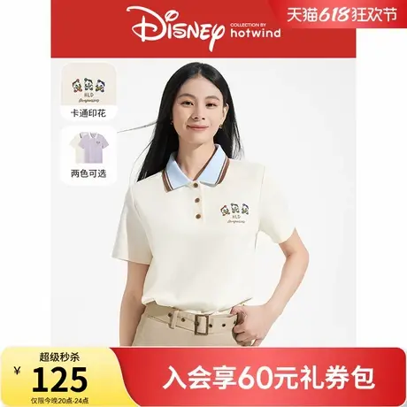【迪士尼系列】热风女士polo衫2025年夏季新款唐老鸭印花短袖T恤图片