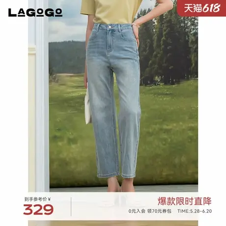 LAGOGO浅蓝色直筒牛仔裤女士拉谷谷2025年夏季新款显瘦休闲裤子图片