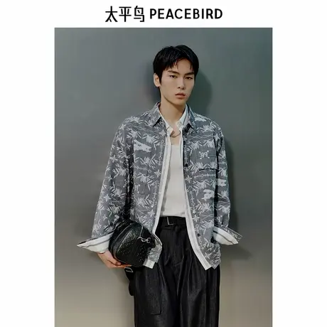 【商场同款】太平鸟男装 潮流休闲新中式长袖衬衫男B1CHF1418图片