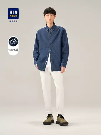 HLA/海澜之家SPRINTING SMILE长袖休闲衬衫23秋冬纯棉牛仔衬衣图片