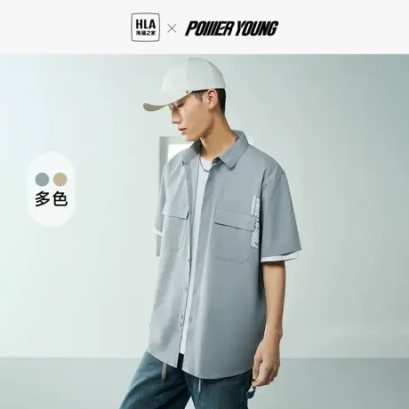 HLA/海澜之家POWER YOUNG短袖休闲衬衫2023春夏宽松短衬男图片