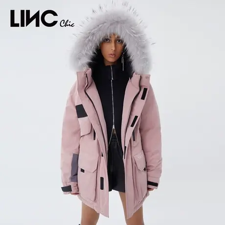 商场同款LINC金羽杰2021冬新款反季加厚羽绒服女中长款毛领派克服图片