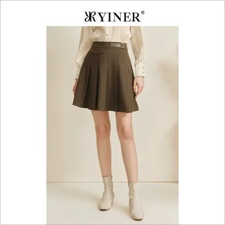 YINER音儿专柜女装2022秋季新款显瘦百褶裙含羊毛高腰短款半身裙图片