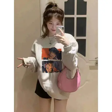 美式复古hiphop潮牌卫衣女春秋薄款宽松oversize慵懒风小个子外套图片