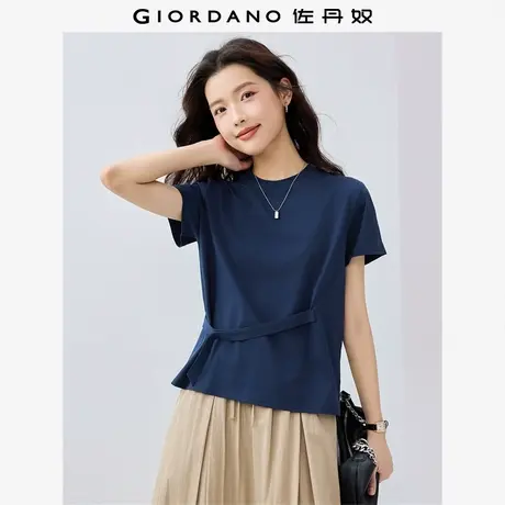 佐丹奴T恤女装纯棉可调节腰带圆领针织短袖T恤 05325394图片