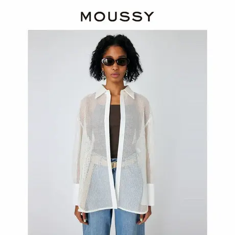 下）MOUSSY 通勤简约镂空网眼设计休闲宽松长袖衬衫女010GSG30-1图片