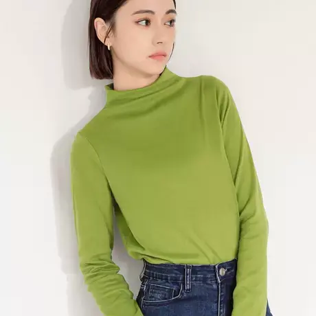 桔熊秋冬季简约外搭叠穿磨毛打底衫温暖半高领上衣女大码AB17542图片