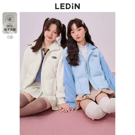 乐町俏皮拼接羽绒服休闲秋冬新款短款双色羽绒女宽松设计感小众图片
