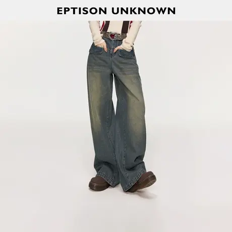 EPTISON牛仔裤复古直筒高街小个子长裤图片