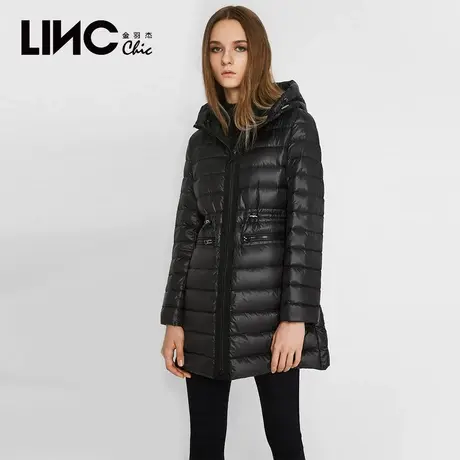 LINC金羽杰2018秋新款修身中长款连帽轻薄羽绒服女8323399Y图片