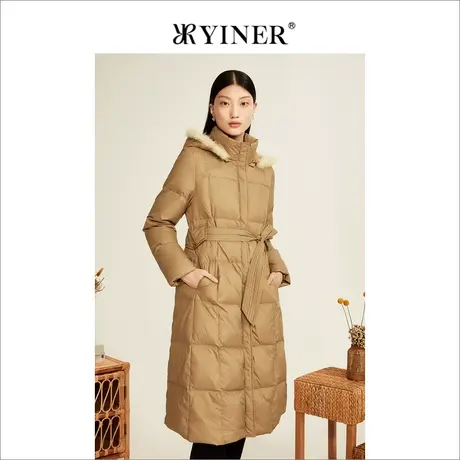 【音儿甄选】YINER音儿专柜2022冬季新款水貂毛领连帽鹅绒羽绒服图片