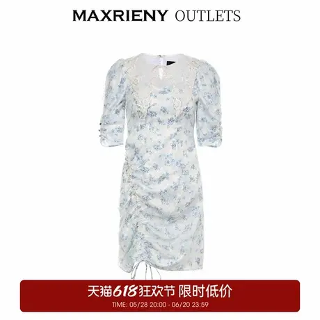 【奥莱】MAXRIENY国风青花瓷连衣裙女秋季泡泡袖短裙图片