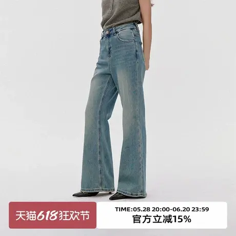 omont蛋挞家 复古蓝色直筒微喇牛仔裤2025春季弹力高腰显瘦长裤子图片