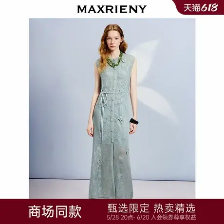 【张钧甯同款】MAXRIENY浪漫复古无袖修身无袖开叉连衣裙25夏款图片