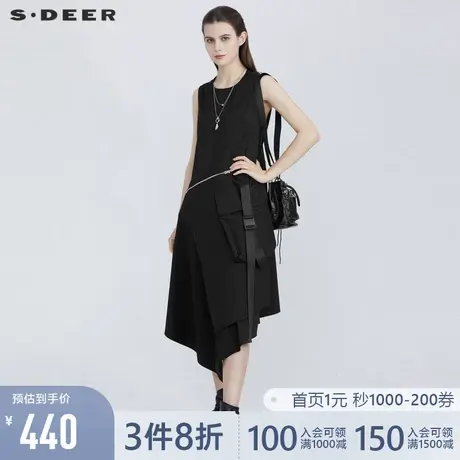 sdeer圣迪奥夏季个性大口袋不规则无袖连衣裙潮S21281208图片