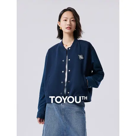 TOYOUTH初语拼接设计感棒球服外套女2023秋季新款复古休闲短夹克图片