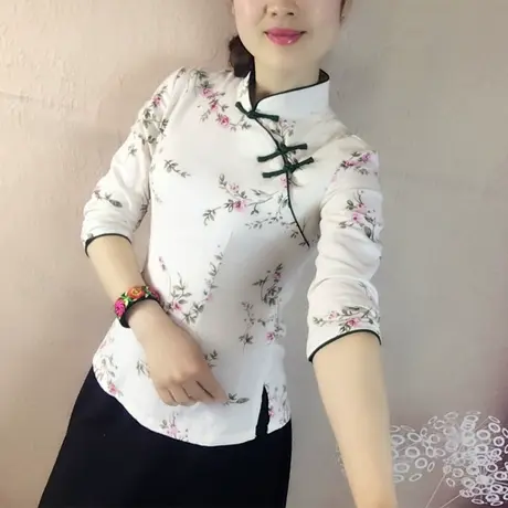 中国风棉麻盘扣女装改良短款修身旗袍上衣中式端庄唐装女茶服套装图片