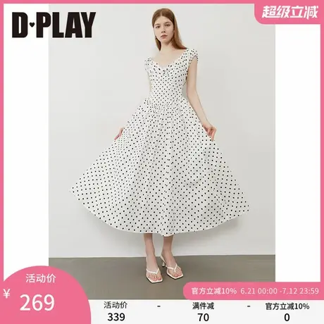 DPLAY2025年夏季新款白色波点连衣裙女扭结收腰时尚洋气A字裙图片