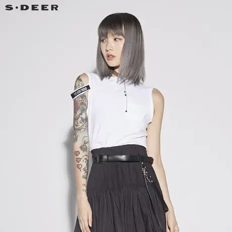 sdeer圣迪奥2019新款酷感圆领撞色字母无袖T恤S18280305图片