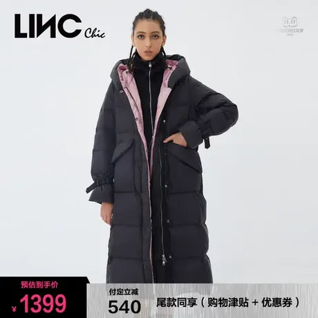 LINC金羽杰羽绒服女2023年冬新款反季中长款连帽面包服断码专柜图片