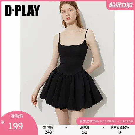DPLAY【惠品】2025年夏季新款黑色吊带连衣裙花苞裙修身收腰短裙图片