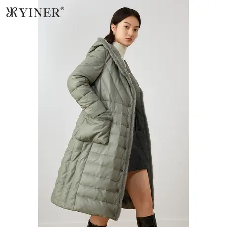 *YINER音儿线上专选女装冬季水貂毛拼接真皮羽绒服图片