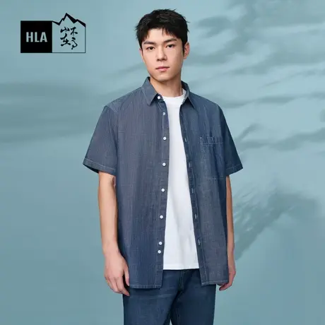 HLA/海澜之家山不在高系列短袖衬衫25夏季新款牛仔纯棉休闲衬衣男图片