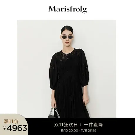 【精编蕾丝面料】玛丝菲尔夏新款名媛黑色镂空礼服连衣裙图片
