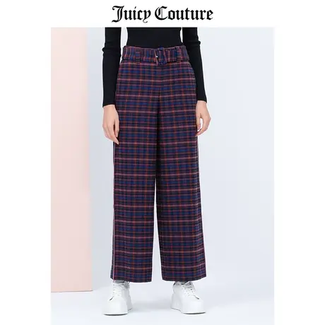 Juicy Couture橘滋美式夏季新款梭织长裤时尚微弹小格百搭阔腿裤图片