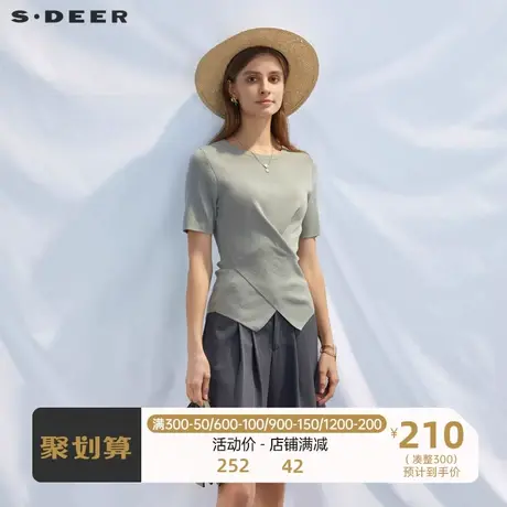 sdeer圣迪奥女装罗纹圆领交叉不规则修身针织衫S23263505图片