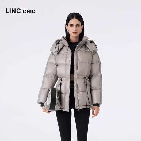 LINCCHIC金羽杰羽绒服女2023秋冬新品超轻亮彩加厚连帽短款面包服图片