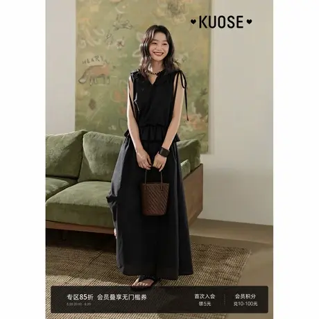 阔色黑色无袖V领背心连衣裙女装2025春夏季新款收腰气质显瘦裙子图片