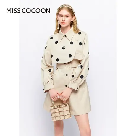 MISSCOCOON【漫拾光旅】24春新款法式浪漫波点假两件风衣中长外套图片