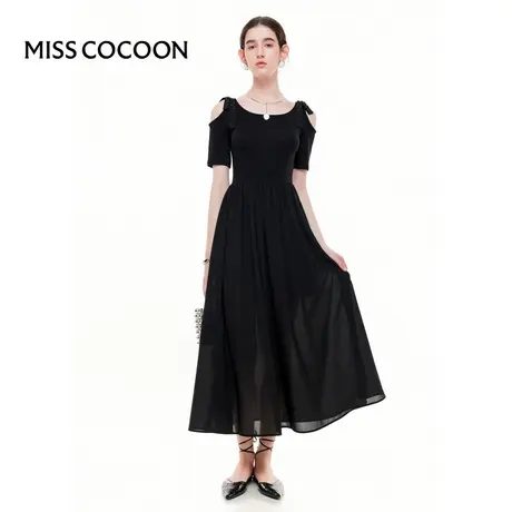 可可尼COCOON黑色长裙女2025夏季新款高级感露肩气质小礼服连衣裙图片