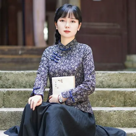 筠雅棉麻唐装女中国风旗袍式盘扣上衣秋长袖禅意素衣茶服中式女装图片