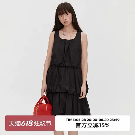 omont蛋挞家复古黑色花苞蓬蓬连衣裙2025春季气质设计感a字背心裙图片