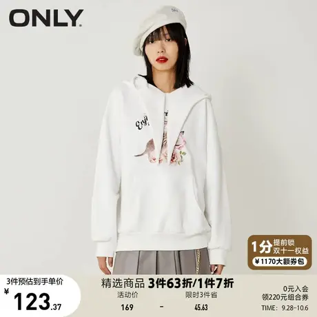 ONLY奥莱春夏连帽宽松oversize卡通印花卫衣女图片