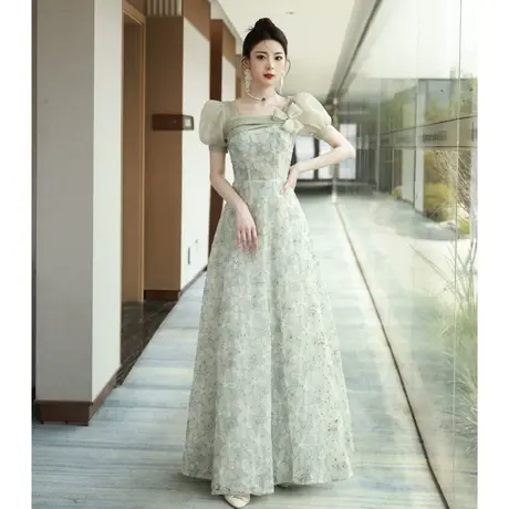 绿色晚礼服女2023新款高级感宴会裙轻奢小众高端法式超仙轻纱森系图片