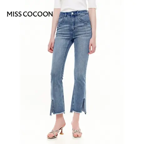 MISSCOCOON【莫奈花园】24春夏新款吊坠不规则脚口微喇牛仔裤图片