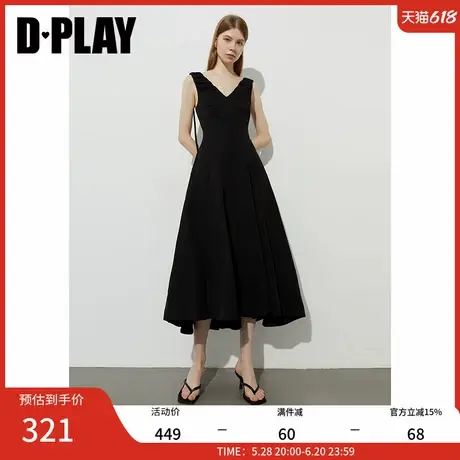 DPLAY2025年夏季新款黑色连衣裙女法式长款度假裙子长裙小黑裙图片
