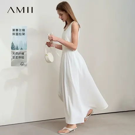 Amii2025夏新款极简白月光小黑裙U领修身收腰无袖大A摆连衣裙图片
