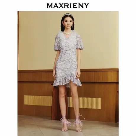 【奥莱】MAXRIENY温柔夏碎花抽褶连衣裙图片