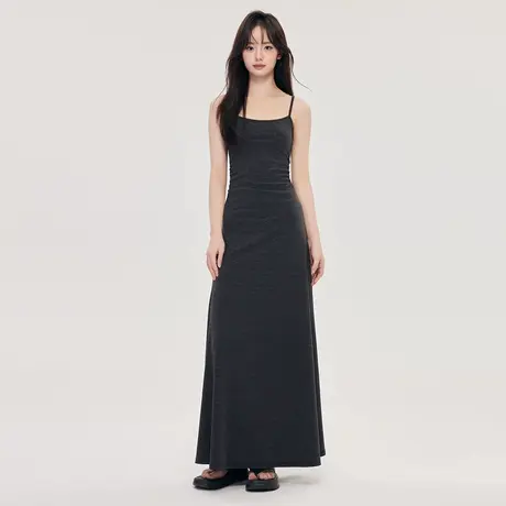 尔给小众设计超好看显瘦连衣裙2024新款女夏季裙子灰色气质吊带裙图片