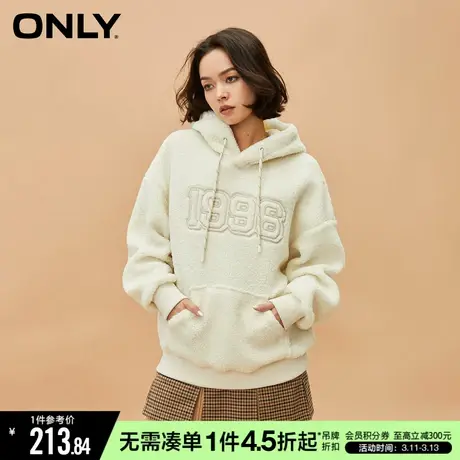 ONLY冬季时尚休闲宽松刺绣拼色长袖连帽卫衣女|12349S023图片