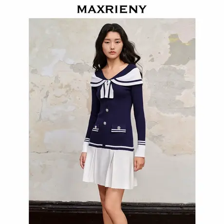 【奥莱】MAXRIENY复古海军风连衣裙a摆收腰裙子图片
