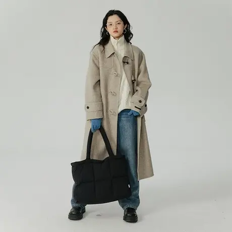 omont蛋挞家 羊毛牛角扣双面呢大衣女秋冬新款宽松中长款毛呢外套图片